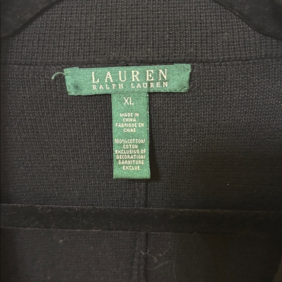 Vintage 90s Ralph Lauren black & cream schoolboy cardigan w/ silver monogram, XL - Picture 8 of 10